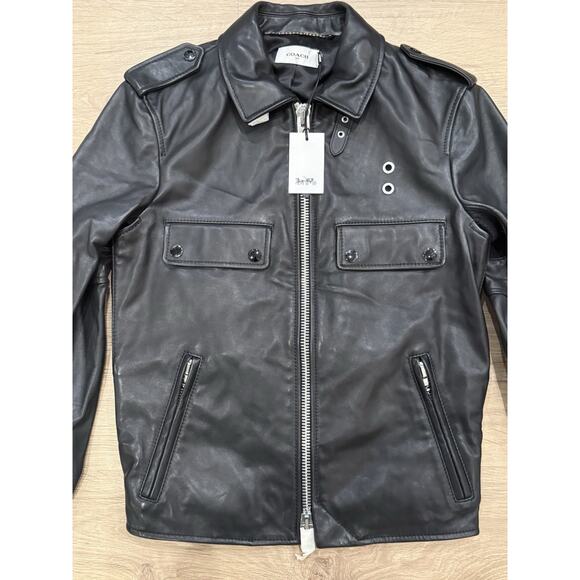 Coach 1941 $1,500 Black Leather Zip Officer Jacket Motorcycle 56969 Size 44 - Picture 2 of 8
